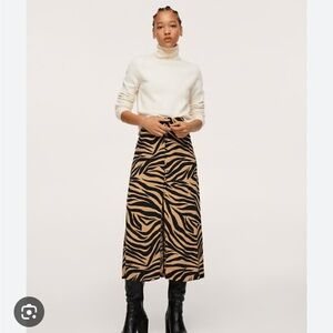 MANGO Tiger Print Midi Skirt with Split